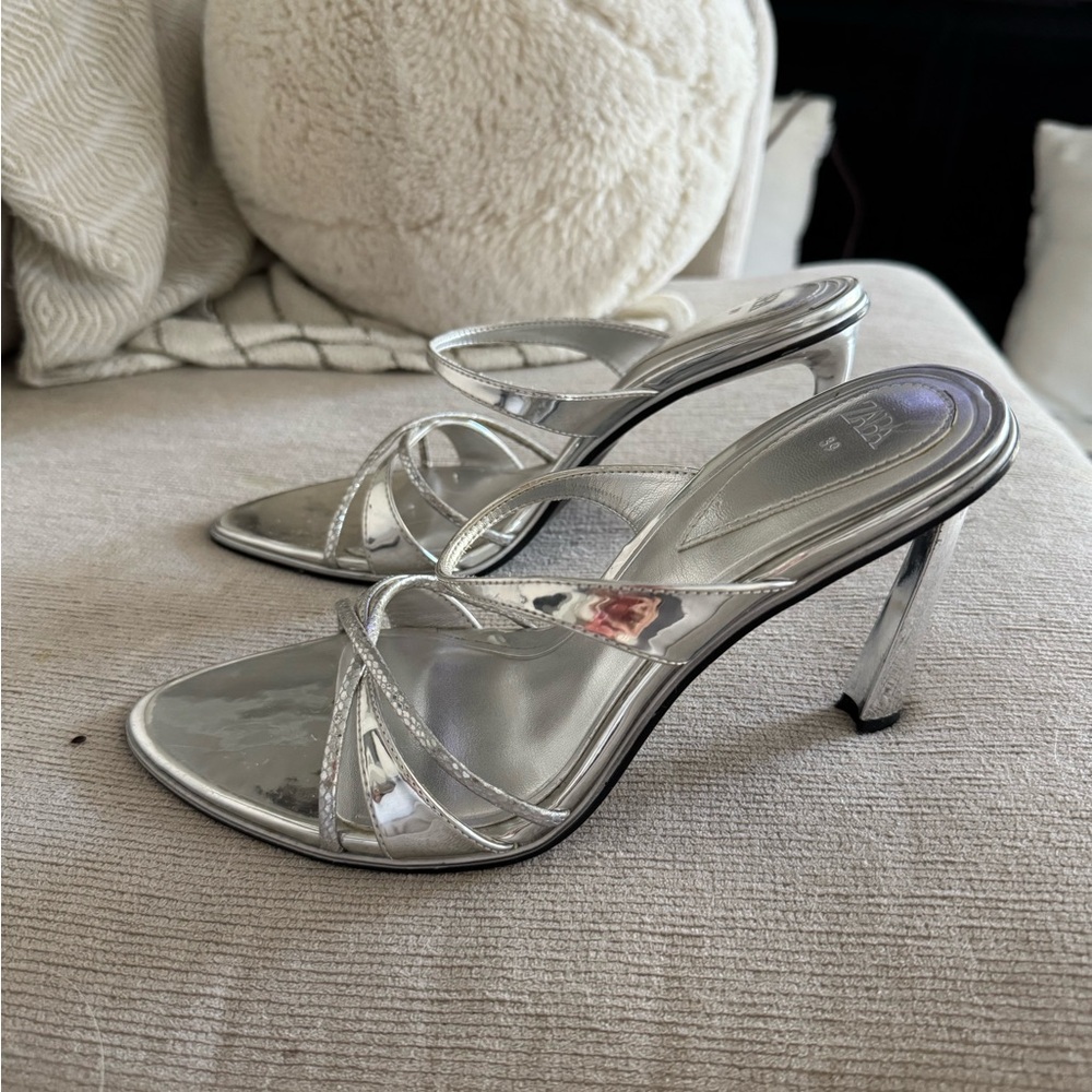 Zara Elegant Silver Strappy Heels